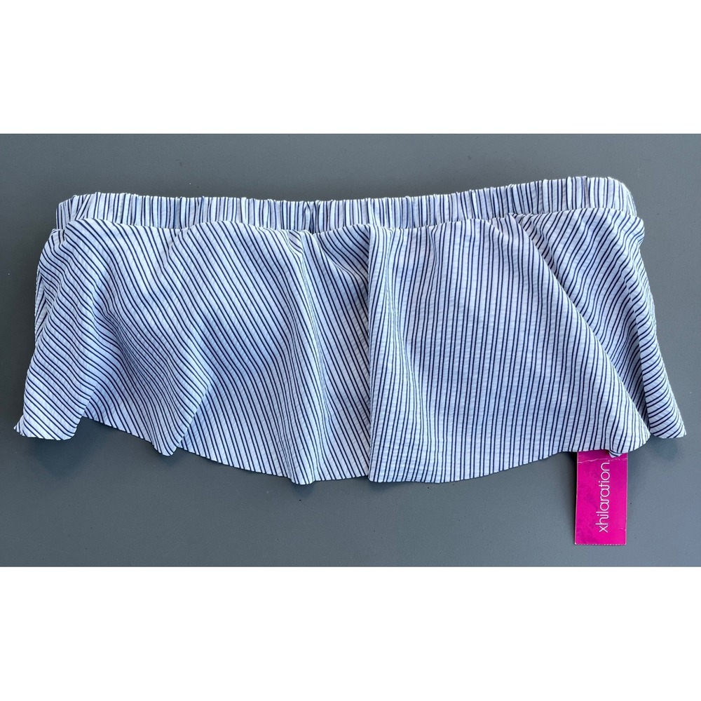 Xhilaration Blue White‎ Striped Ruffle Bandeau Bikini Top Removable Strap Size M